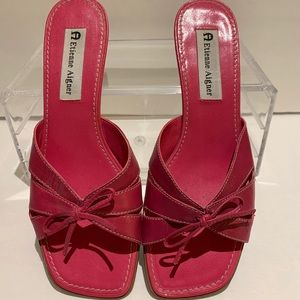 Etienne Aigner pink sandals 6.5 with wood heel